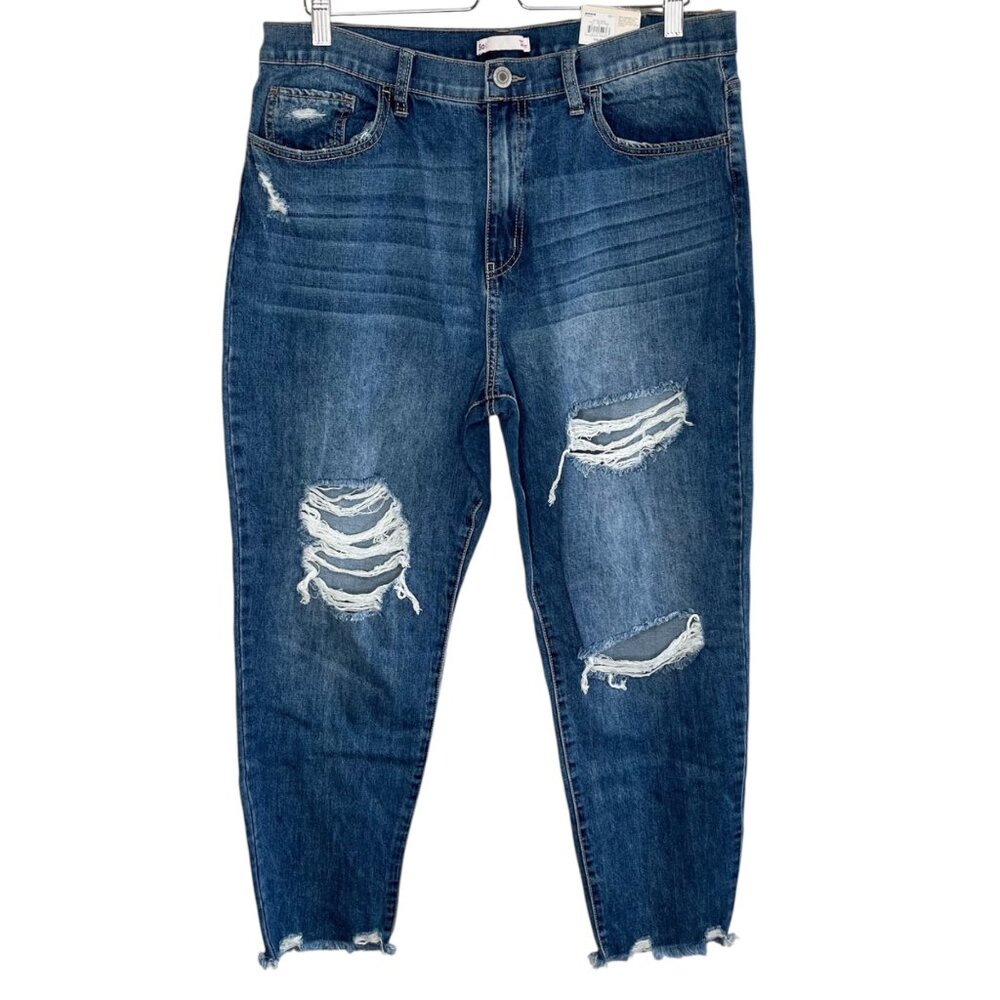 So High Rise Mom Jeans Distressed Medium Wash Denim Size 17